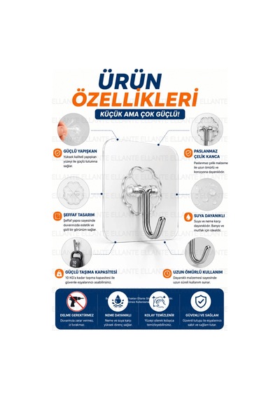 Duvar Delmeden Yapışkanlı Tablo Askı Aparatı 2 Adet Şeffaf Güçlü Yapışkan Çerçeve Ayna Ve Saat Askıs Çok Renkli
