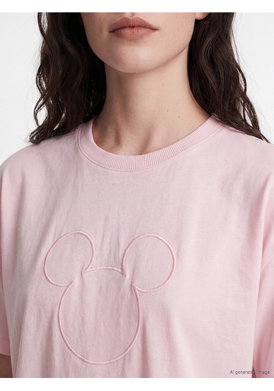 Lcw Comfort Pembe Mickey Mouse Nakışlı %100 Pamuklu Kadın Tişört