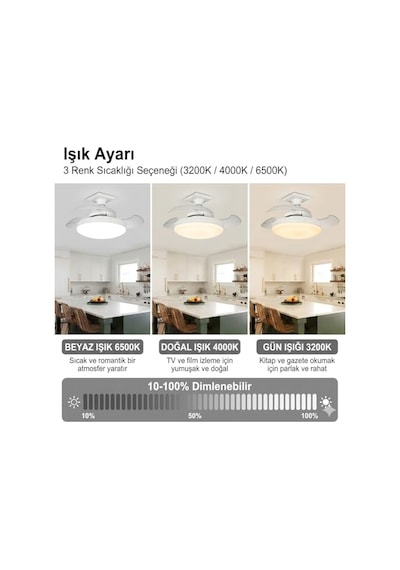 Dolunay Fanlı Led Ampul - 72w 7850 Lümen - 3 Renk Yanma Modlu Beyaz, Gün Işığı, Natural - Uzaktan Kumandalı, C Diğer