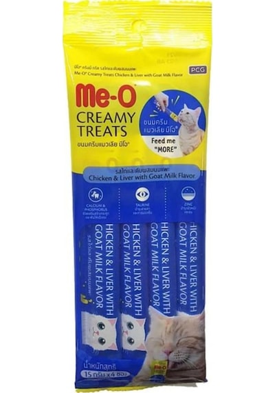 Me-O Creamy Keçi Sütlü Tavuklu ve Ciğerli Kedi Ödülü 4 x 15 G