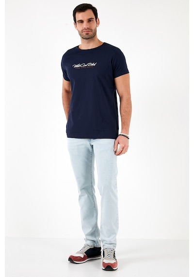 Buratti Pamuklu Slim Fit Bisiklet Yaka Yazılı Erkek T Shirt 541Enjoy Lacivert