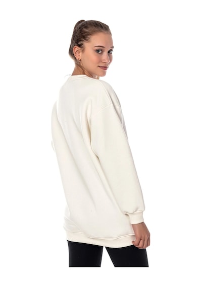 Startmore Caya Kadın Ekru Renk Uzun Kesim Basic Örme Sweatshirt Cy84197 Beyaz Beyaz