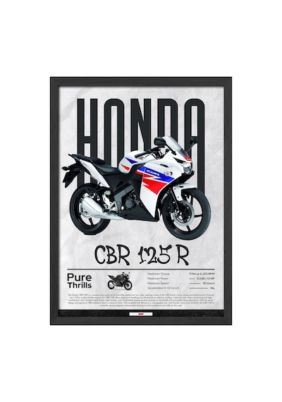 Honda Cbr 125r Siyah Ahşap Çerçeveli Poster, Motosiklet Duvar Tablosu