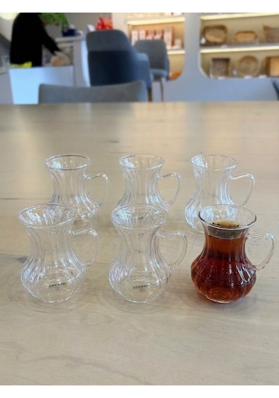 Ceren 6'lı Kulplu Çay Bardak Seti 6 Kişilik Gold