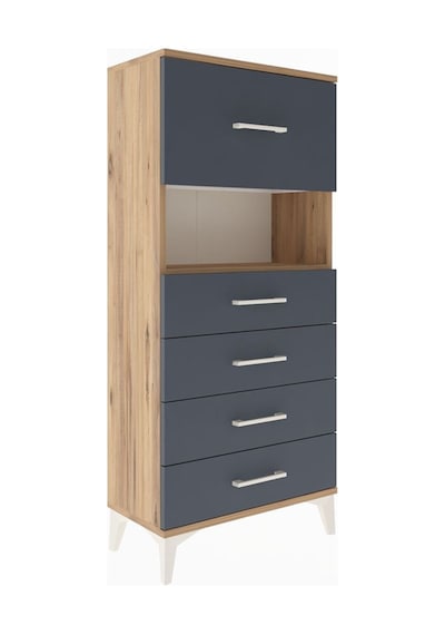 Arges Dolap Tek Raflı 5 Çekmeceli 60x30x134 Çam-antrasit Atlas Çam