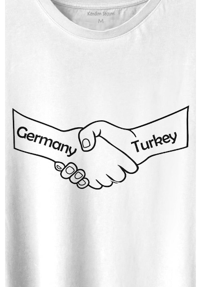 Ülke Dostluk Türkiye Almanya Friends El Tokalaşma Baskılı Tişört Unisex T-shirt 001