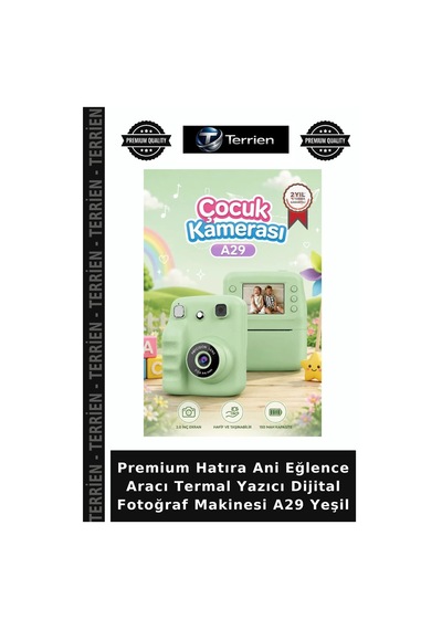 Premium Hatıra Ani Eğlence Aracı Termal Yazıcı Dijital Fotoğraf Makinesi A29 Yeşil