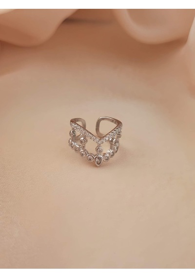 Prenses V Model Eklem Kıkırdak Kemik Ayarlanabilir Gümüş Renkli Yüzük Silver