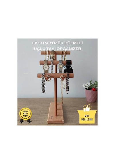 Takı Organizer Ahşap Takı Askısı 30 Cm Takı Standı Yüzük Kolye Askısı Takı Ve Aksesuar Düzenleyici Kahverengi