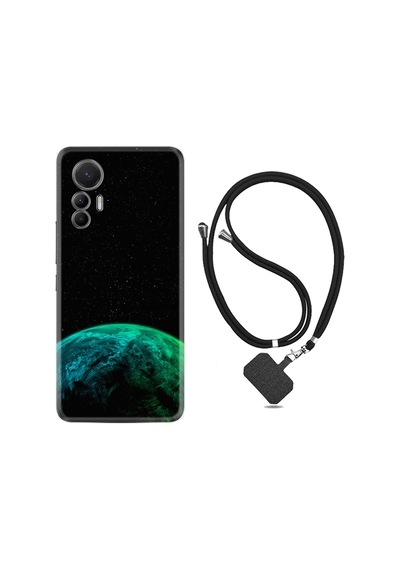 Xiaomi 12 Lite Kılıf İpli Boyun Askılı Desenli Silikon Green World 2 1865