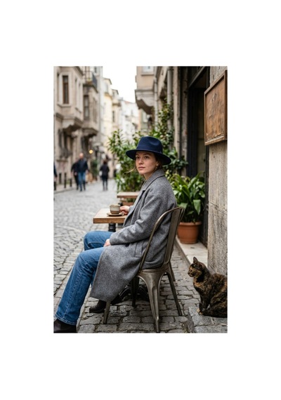 Emybox Kadın Kaşe Kovboy Şapka Geniş Siperlikli Fötr Kemerli Kışlık Şık Şapka Country Vintage Tarz Şapka Lacivert