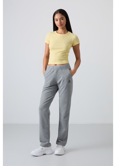 Tommy Life Gri Melanj Yüksek Bel Cepli Rahat Form Klasik Paça Kadın Eşofman Alt - 94185 GRİ MELANJ