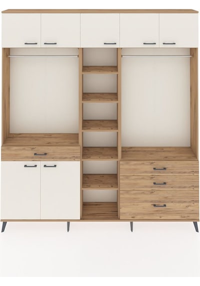 Arges Dolap 11 Raflı 4 Çekmeceli 2 Askılı 220x30x243 Çam-aytaşı/çam Aytası/atlas Çam