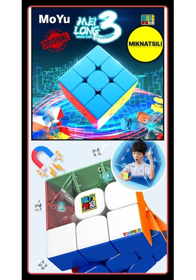 Moyu Meilong 3x3 Manyetik Bloklar 3m - Mıknatıslı Standlı Tornavidalı Stickersız Akıl Zeka Rübik Küp