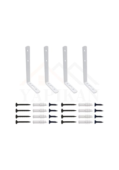 6x16.5cm- 4 Ad Beyaz Dekoratif Çelik Raf Altı Ayak - Raf Destek Aparatı - Metal L Konsol