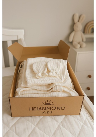 Heianmono 4 Kat Müslin % 100 Pamuk Yeni Doğan 10'lu Bebek Seti Kız Bebek-unisex Bej