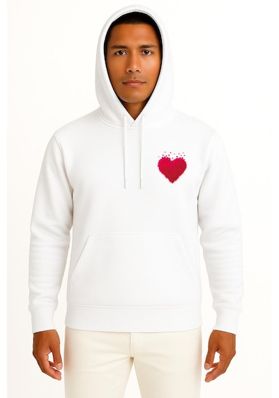 Bahriyeli Collection Kapüşonlu Çoklu Kalp Cep Baskılı Unisex Sweatshirt Beyaz
