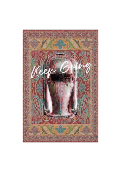 Retro 101 Kiremit Rengi Yeşil Vintage Araba Figürlü Modern Tasarım Halı Salon Oturma Ev Oda Halısı Kiremit Yeşil