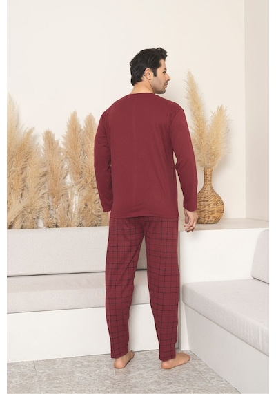Sude Homewear Erkek Uzun Kol Pijama Takımı Koyu Kırmızı