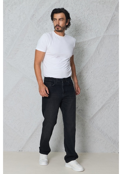 Blayn Jeans Erkek Antrasit Baggy Kot Pantolon - Geniş Kalıp Günlük Rahat Denim Jean siyah