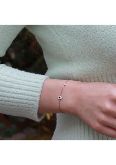 Damla Figürlü Zirkon Taşlı Mine İşli Rose Gold Kaplama Gümüş Bileklik Gümüş