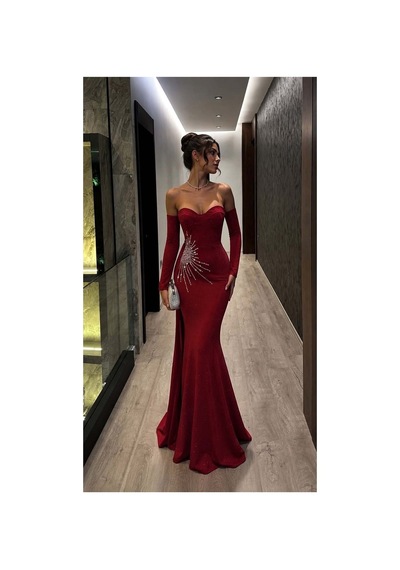 Lior Design Kadın Zarif Straplez Balık Kesim Abiye Elbise Kırmızı
