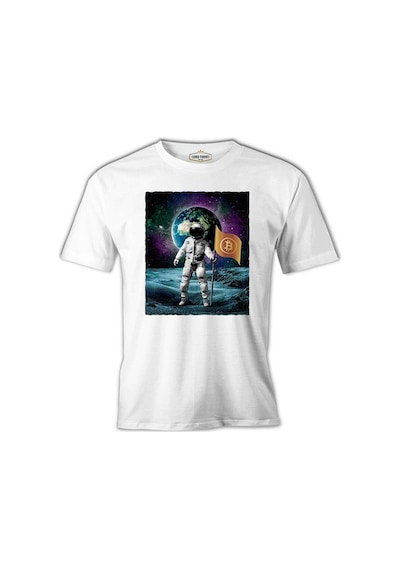 Astronaut Holding Bitcoin Flag Beyaz Erkek Tshirt 001