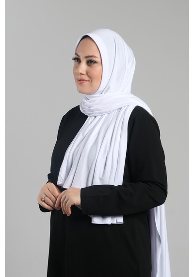 Hürrem Bone Beyaz Pratik Hazır Geçmeli Şal Viskon Önü Süngerli Penye Şal 2202 42 Beyaz