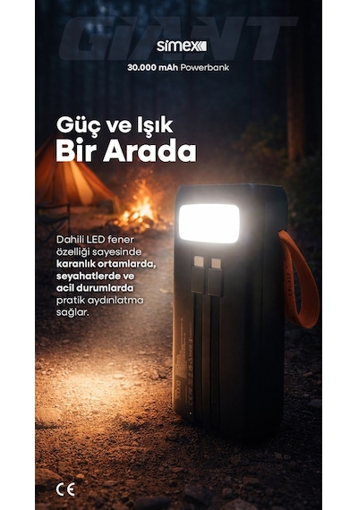 Simex S-36 Giant 30.000 Mah Prime Dijital Göstergeli Hızlı Şarj Powerbank