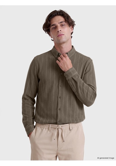 Lcw Vision Bej Slim Fit Çizgili Penye Erkek Gömlek