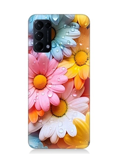 Oppo Reno 5 Pro Uyumlu Renkli Çiçekler Damlacık Desenli Silikon Kılıf