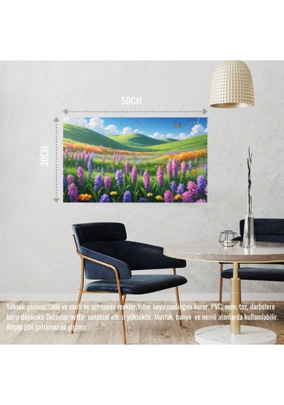 Kelebekler Yabani Çiçekler İçinde Bahar Havası 02 Çerçevesiz 50x30 Cm Pvc Tablo