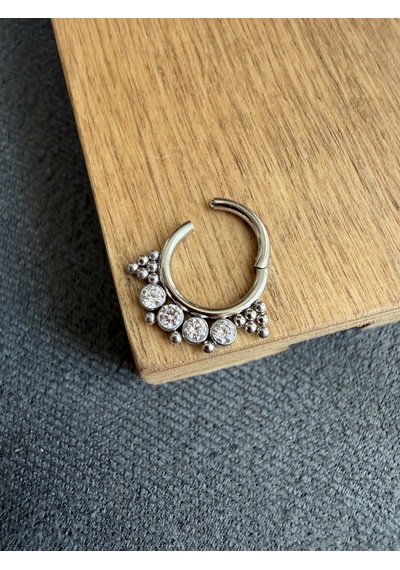 %100 316 L Cerrahi Çelik Otantik Zirkon Taşlı Kilitli Halka Piercing Gümüş