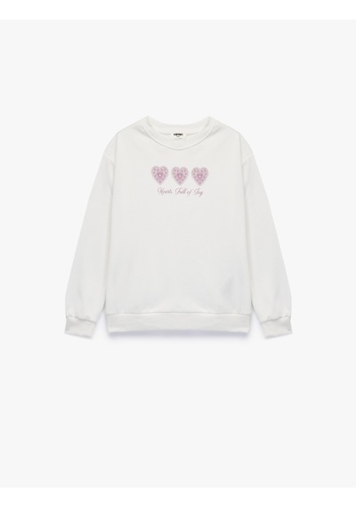 Koton Uzun Kollu Baskılı Bisiklet Yaka Pamuklu Sweatshirt Ekru 6wkg10371ak Ekru