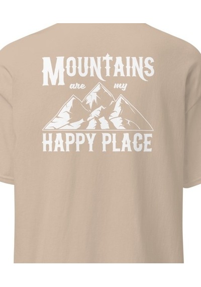 Wildstyle Mountains Are My Happy Place Dağcı Doğa Kamp Baskılı Unisex Pamuklu Tişört Camel