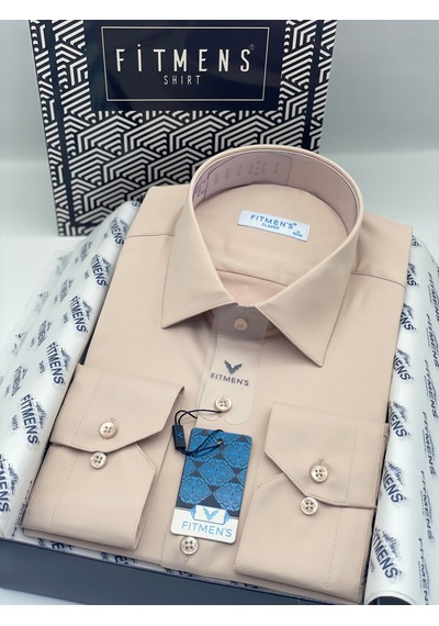 Fitmens Klasik Uzun Kol Cepsiz Likralı Rahat Kumaş Erkek Gömlek Fs-004517 - Bej-3193