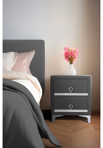 Doppia Linea Silver Iki Çekmeceli Gri Komodin- Kumaş Döşemeli Yatak Odası 2 Çekmeceli Komodin Modeli Doppia Linea Silver Iki Çekmeceli Gri Komodin- Kumaş Döşemeli Yatak Odası 2 Çekmeceli Komodin Modeli