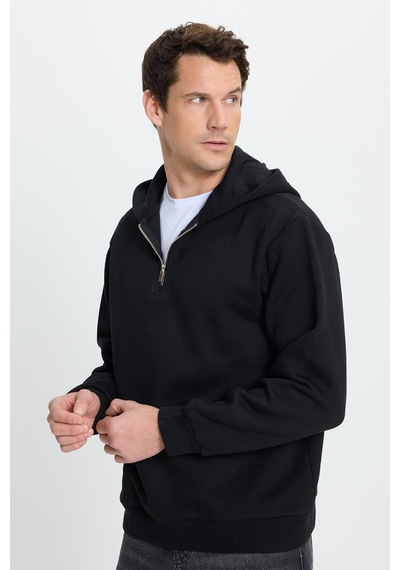 Tudors Unisex Relax Fit Rahat Kesim Pamuklu İçi Polarlı Yarım Fermuarlı Siyah Kapüşonlu Sweatshirt-32459 Sİyah Tudors Unisex Relax Fit Rahat Kesim Pamuklu İçi Polarlı Yarım Fermuarlı Siyah Kapüşonlu Sweatshirt-32459 Sİyah
