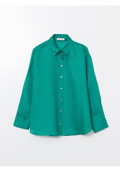 Lcw Vision Yeşil Oversize %100 Keten Kadın Gömlek