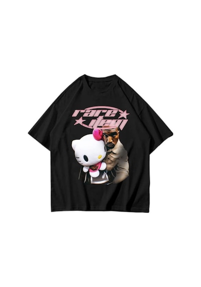 Startmore Siyah Kanye West Hello Kitty Unisex Dtf Baskılı