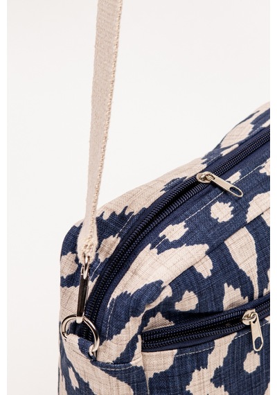 Fabric Craft Bag Çapraz Askılı Kadın Omuz Çantası Fermuarlı Günlük Kullanım Lacivert - Beyaz