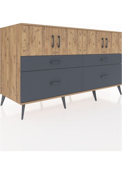 Kronos Konsol 2 Raflı 4 Çekmeceli 4 Kapaklı 176x59x99 Çam-çam/ant Çam-çam/antrasit
