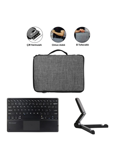 Microcase Apple İpad Air 11 2026 İle Uyumlu Touchpad Bluetooth Klavye + Tablet Standı - Siyah Al5183