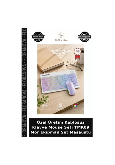 Özel Üretim Kablosuz Klavye Mouse Seti Tmk09 Mor Ekipman Set Masaüstü