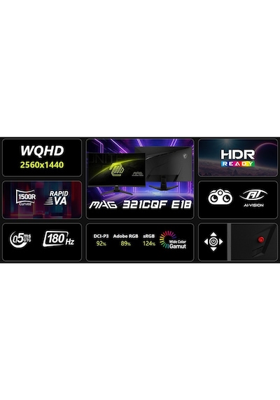 Msı 31.5 Mag 321cqf E18 2560x1440 Wqhd 16:9 Curve 1500r Rapıd Va 180hz 0.5ms Freesync Gamıng Monıtor