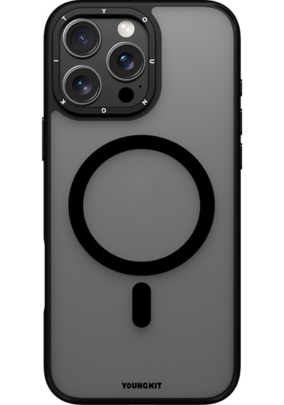 Apple Uyumlu iPhone 16 Pro Kılıf Magsafe Cam Arka Yüzey Tpu Youngkit Gemstone Serisi Kapak Siyah
