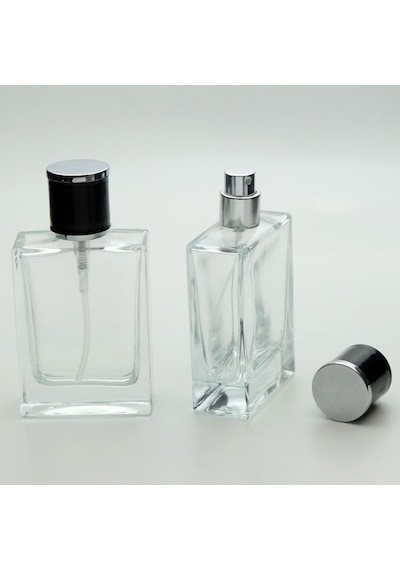 20 Adet Boş Cam Parfüm Şişe, 50 Ml, Dolgulu Kare Model, Şeffaf