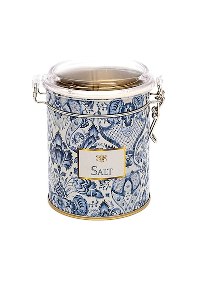 Azulejos Salt Desenli Kilitli Kapaklı Yuvarlak Metal Kutu, 9 X 11 Cm, 0.6 Lt