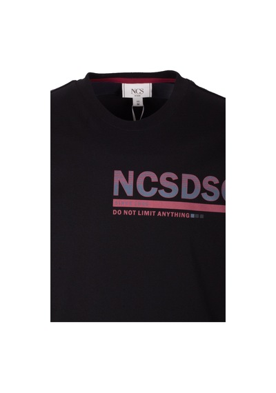 Erkek Tişört Bisiklet Yaka Siyah Slim Fit Baskılı T-shirt Ncs Jeans 1296 Siyah