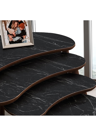 Vovvahome Moon 4lü Mdf Ahşap Zigon Sehpa Ve Orta Sehpa - Siyah